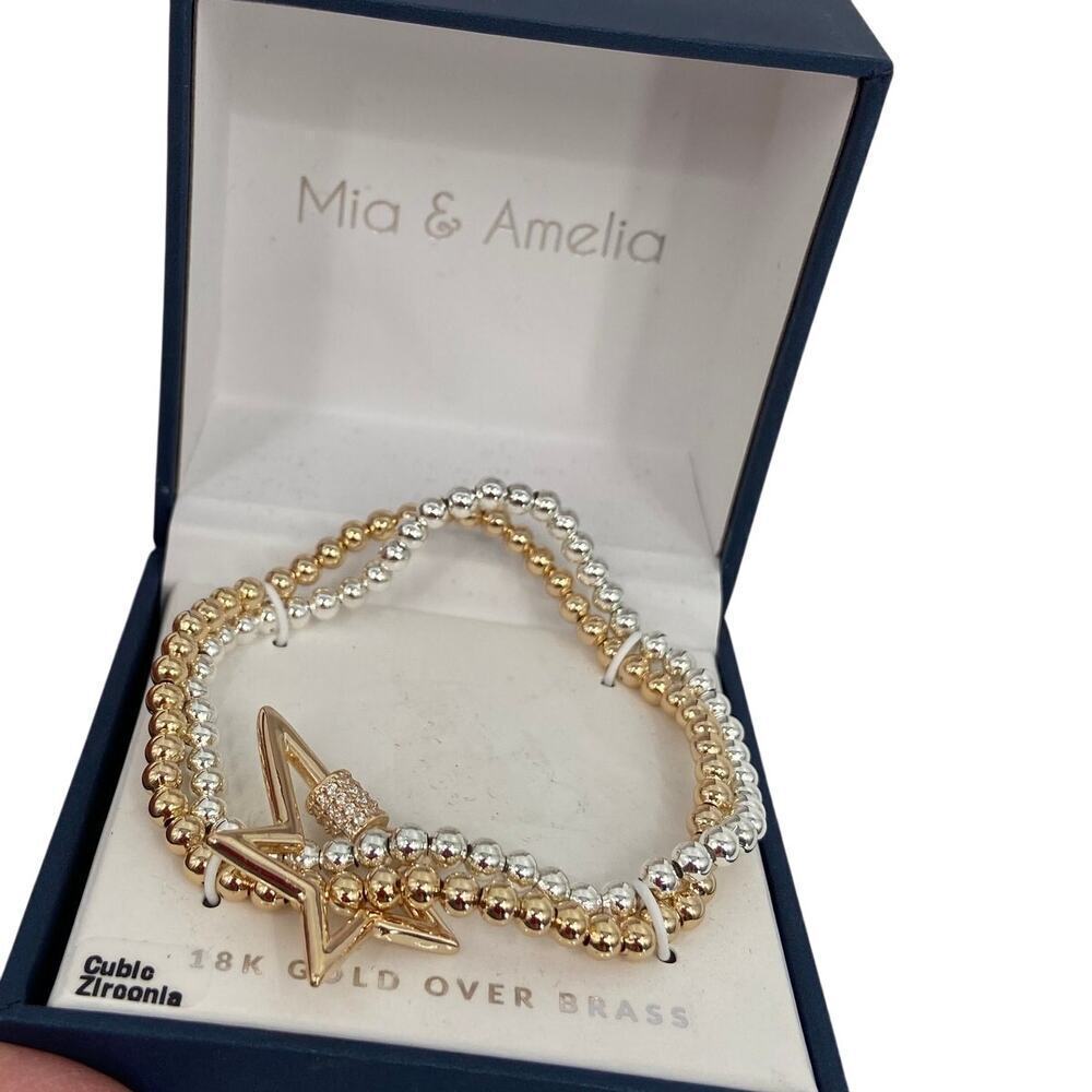 CZ Bracelet Star Charm Cubic Zirconia 18K Gold Silver‎ Tone Mia & Amelia Stretch